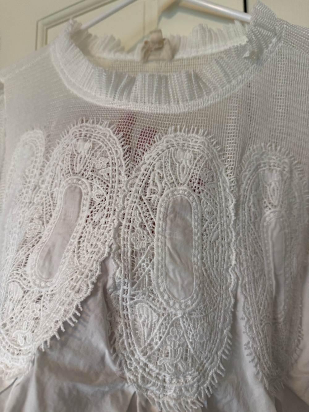 Anthropologie En Elly Short-Sleeve White Lace Poplin Swing Top - Picture 7 of 8